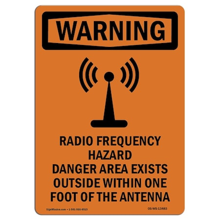 OSHA WARNING Sign, Radio Frequency Hazard W/ Symbol, 5in X 3.5in Decal, 10PK